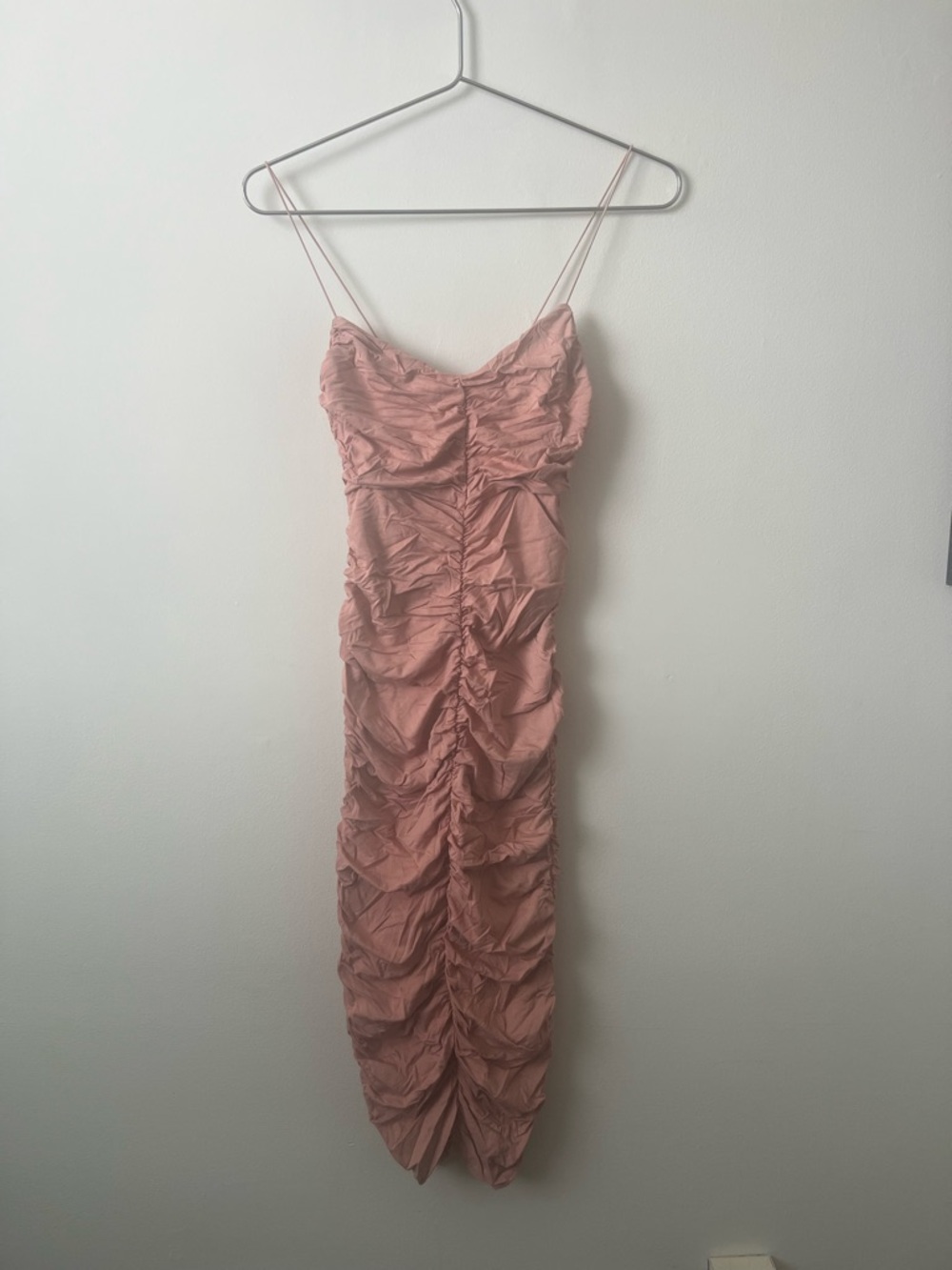 ASOS Ruched Spaghetti Strap Midi Dress - Blush